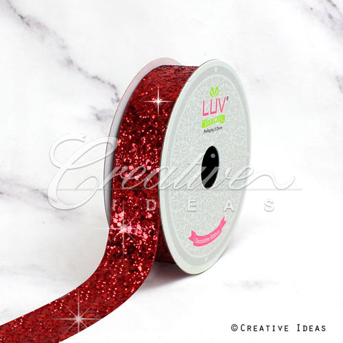 7/8" Sparkly Sequins Ribbon-10 Yds (Red)