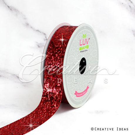7/8" Sparkly Sequins Ribbon-10 Yds (Red)