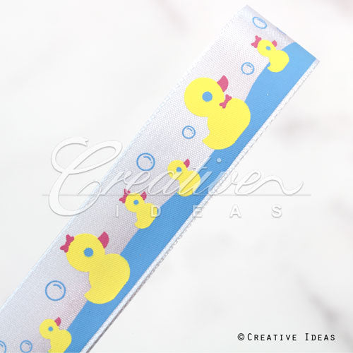 7/8' Satin Ducky Family Ribbon-10 Yds (White)