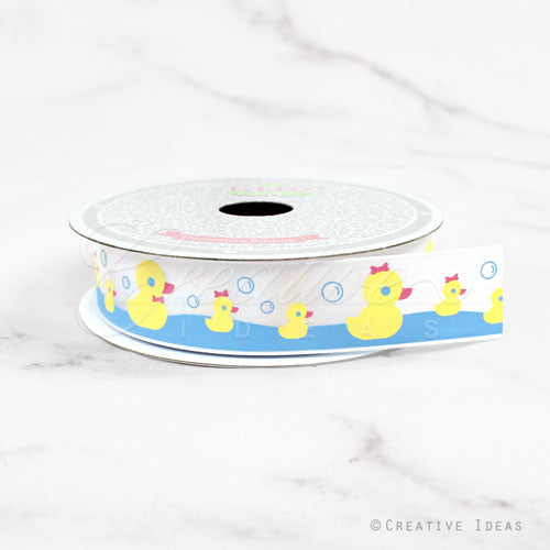 7/8' Satin Ducky Family Ribbon-10 Yds (White)