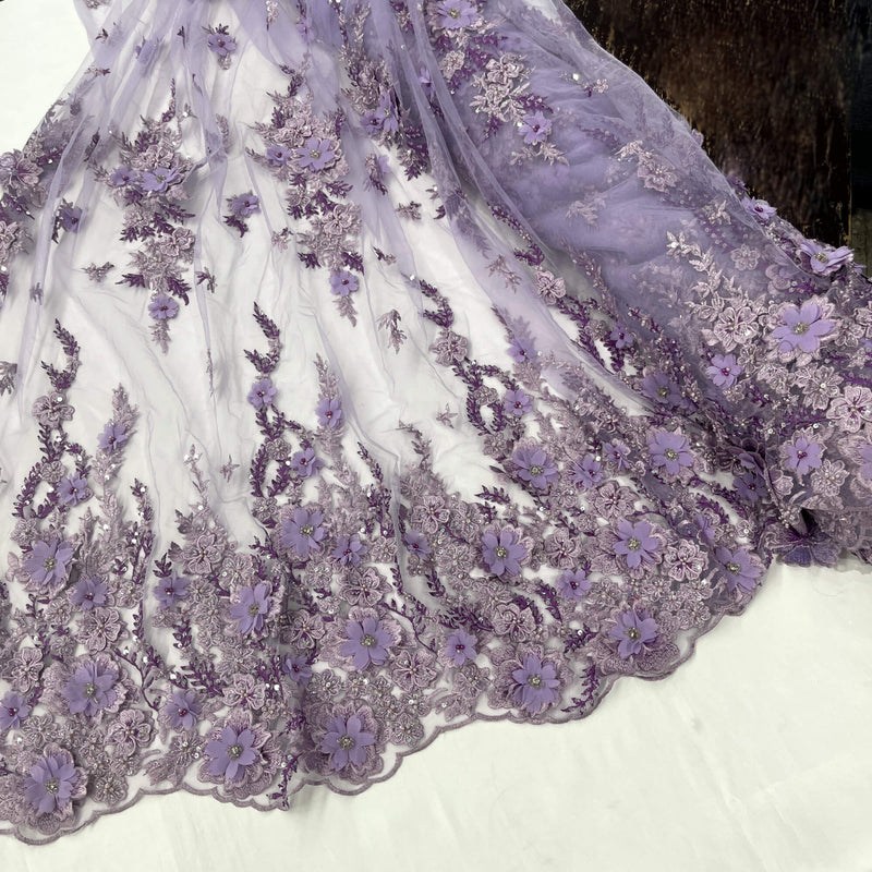 Beaded 3D Floral Lace Mesh
