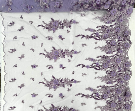Beaded 3D Floral Lace Mesh