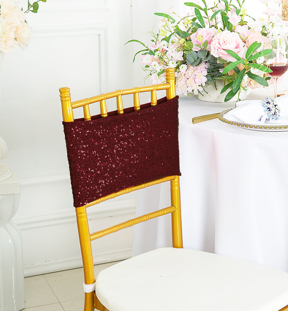 Sequin Spandex Chair Bands Burgundy 7x13