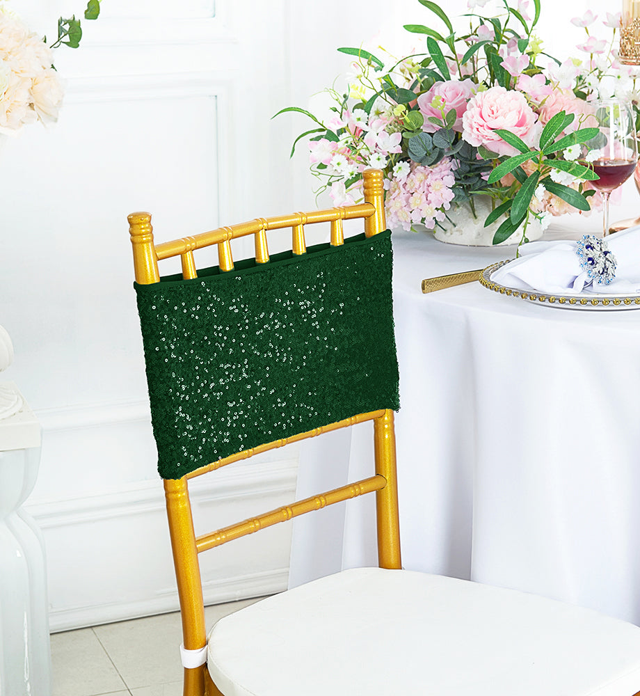 Sequin Spandex Chair Bands 7x13 Hunter Green/Holly Green