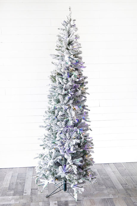 7.5' Snowcrest Pencil Pine Color LED Tree