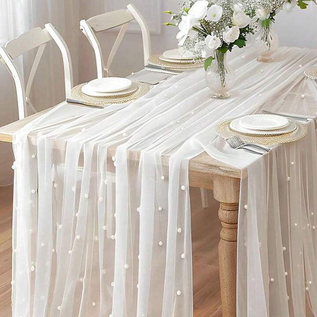 Sheer Tulle Table Runner 30x120 White