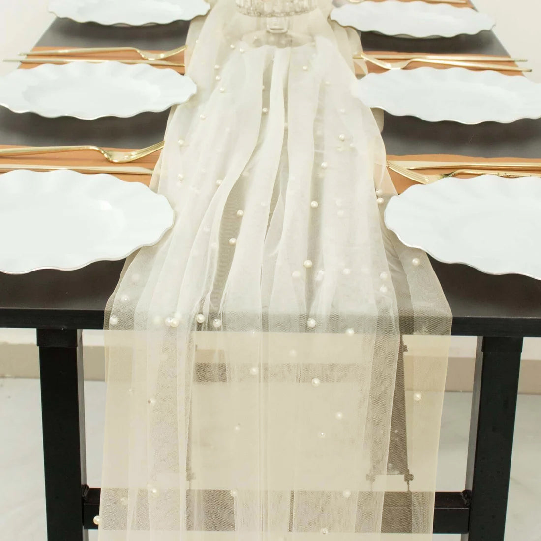 Pearl Sheer Tulle Table Runner 30x120 Ivory