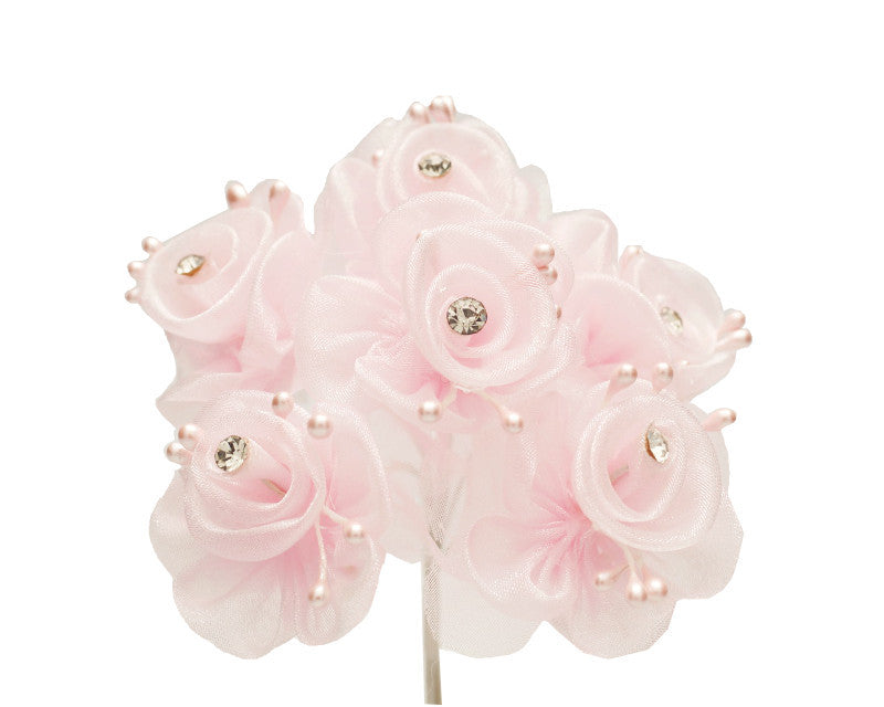 1.5" Pink Organza Flowers with Rhinestone - Pack of 72