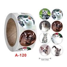 1 1/2" Realistic Cat Photo Paper Sticker Roll 100 Pieces
