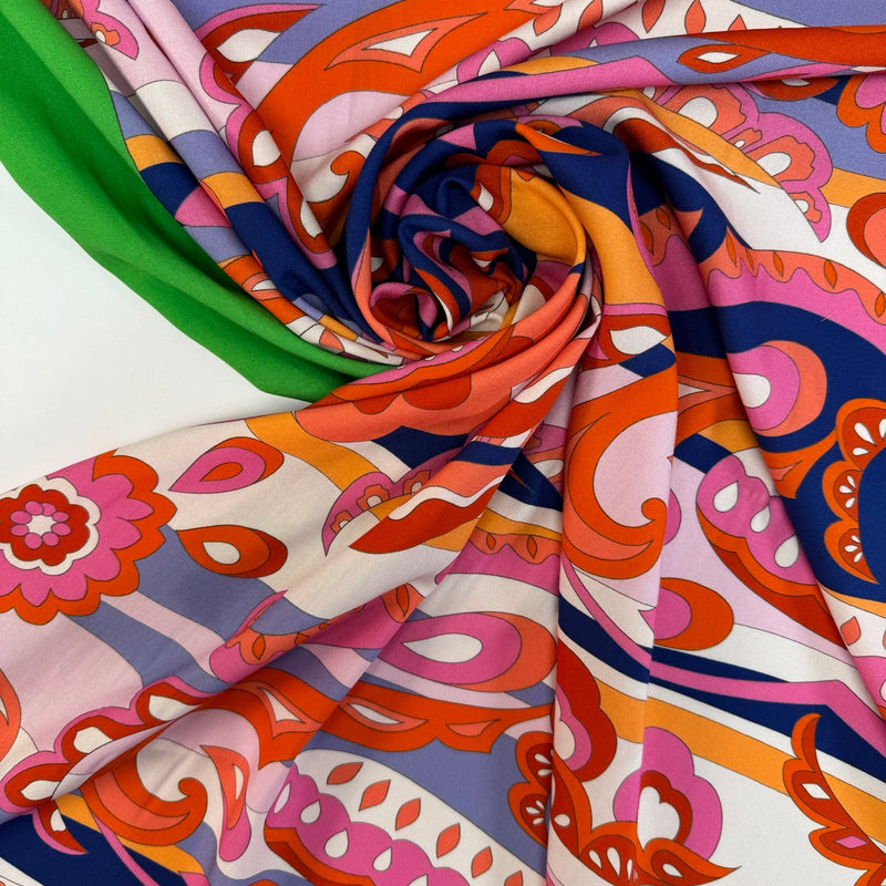 Viscose Paisley Print Blue Pink