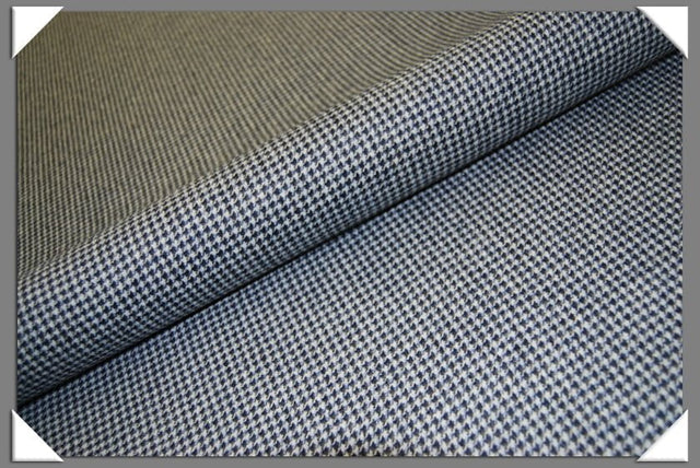Camel Hair Fabric - Blue Houndstooth, 58/60" Width