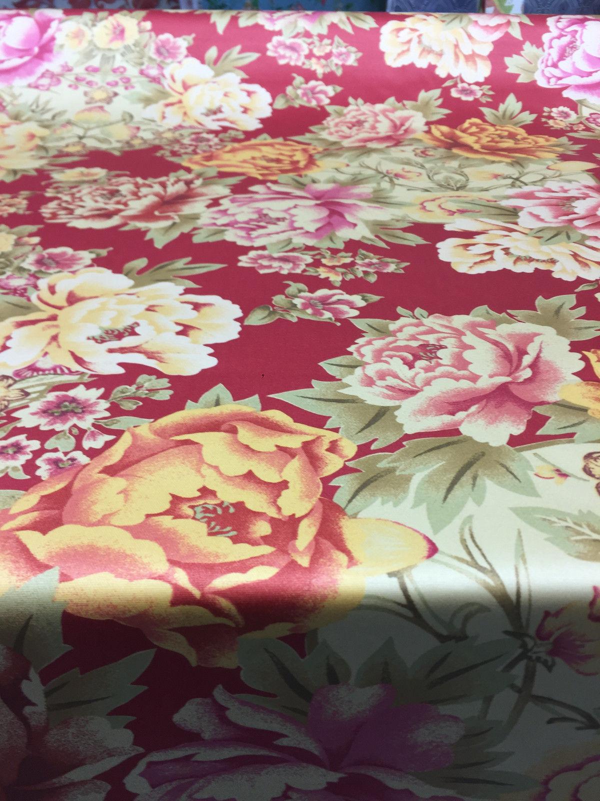 Mirabelle Scarlet Cotton Fabric - Yellow, Red Floral Asian Chinoiserie Print, 54" Width (1 Yard)