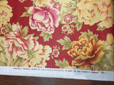 Mirabelle Scarlet Cotton Fabric - Yellow, Red Floral Asian Chinoiserie Print, 54" Width (1 Yard)