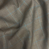 Taupe With Blue Windowpane 100 Percent Wool Fabric - Taupe, Blue Windowpane, 58/60" Width