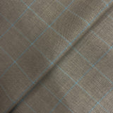 Taupe With Blue Windowpane 100 Percent Wool Fabric - Taupe, Blue Windowpane, 58/60" Width