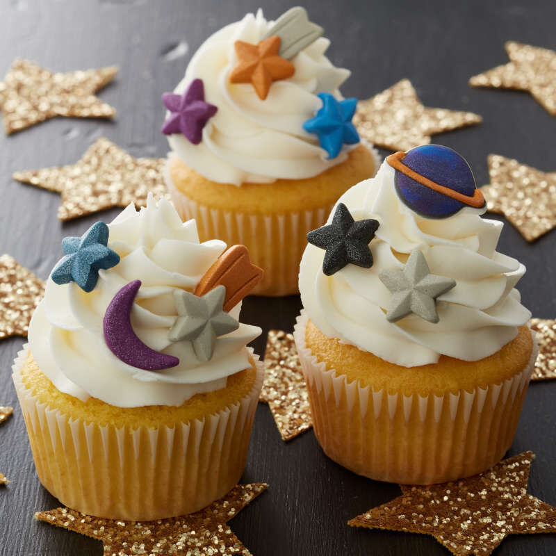 Wilton Planet, Moon and Star Royal Icing Decorations, 0.70 oz. (18 Pieces)