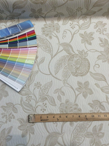 Interpretation Floral Reversible 100 Percent Italian Cotton Fabric - Alabaster Floral, 54" Width (1 Yard)