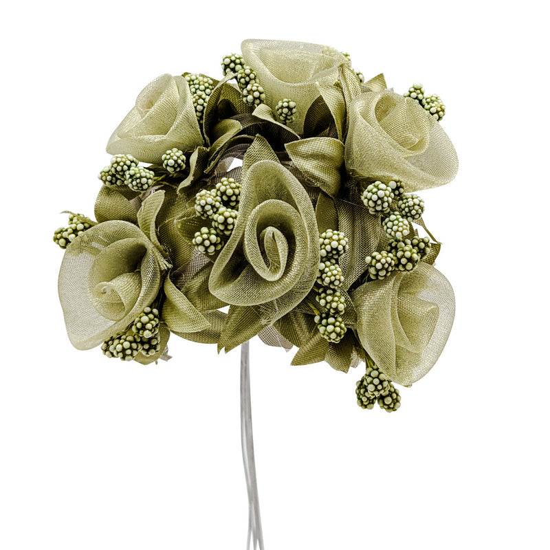 1.5" Olive Organza Silk Flowers - Pack of 72