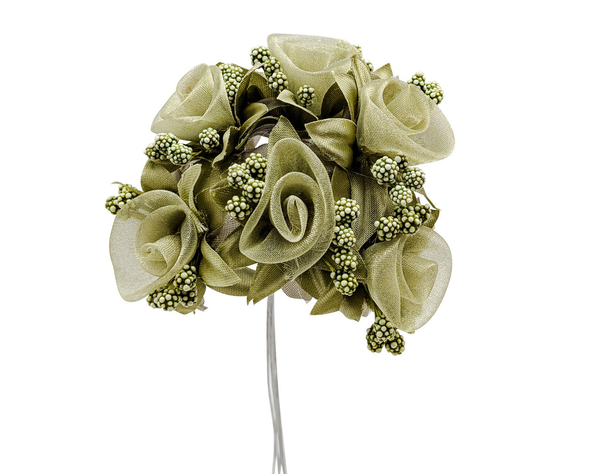 1.5" Olive Organza Silk Flowers - Pack of 72