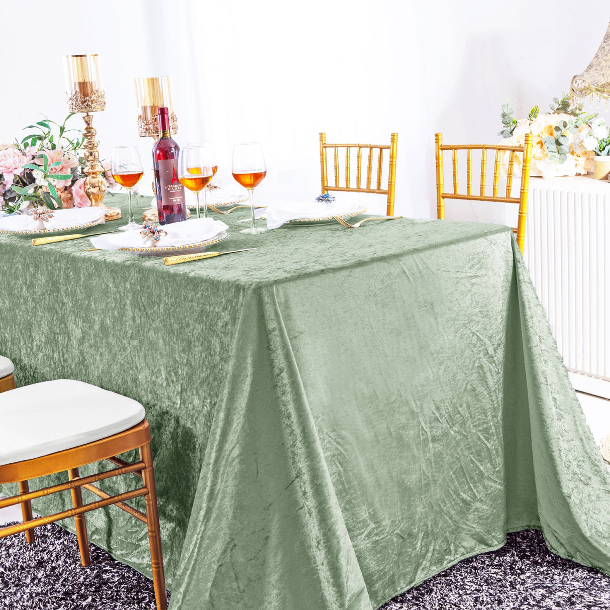 Rectangular Crushed Velvet Tablecloth 90x156 Dusty Sage