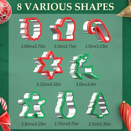 क्रिसमस कुकी कटर सेट 8 पीस, कम्फर्ट ग्रिप के साथ हॉलिडे कुकी कटर, क्रिसमस के लिए स्टेनलेस स्टील बेकिंग कटर क्रिसमस शेप, जिंजरब्रेड मैन, स्नोफ्लेक्स, क्रिसमस ट्री, सांता, आदि