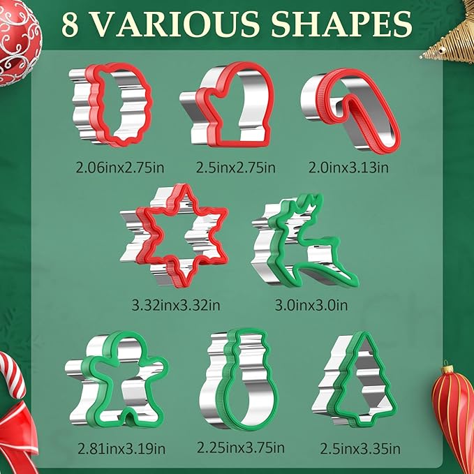 8-Piece Holiday Cookie Cutter Set – Christmas Shapes for Cookies, Fondant & Biscuits