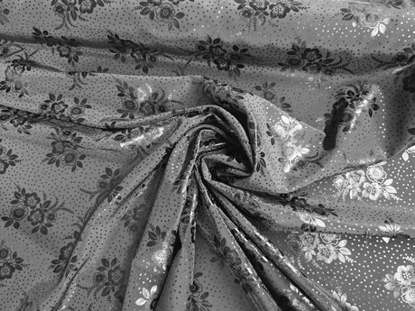 Koshibo Metallic Foil Print Polyester Fabric - Metallic Foil Print, 58/60" Width, Black, Fuchsia, Green (1 Yard)