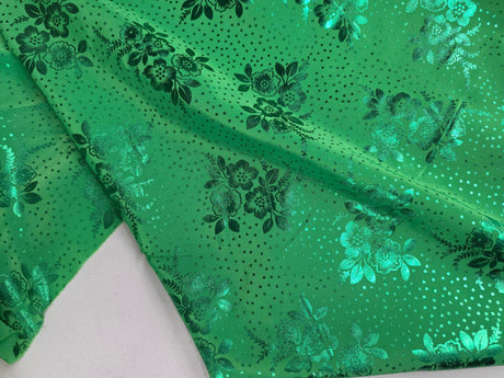 Koshibo Metallic Foil Print Polyester Fabric - Metallic Foil Print, 58/60" Width, Black, Fuchsia, Green (1 Yard)