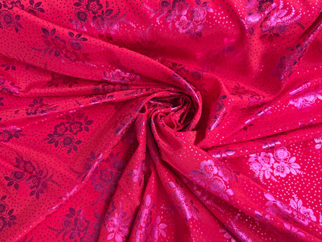 Koshibo Metallic Foil Print Polyester Fabric - Metallic Foil Print, 58/60" Width, Black, Fuchsia, Green (1 Yard)
