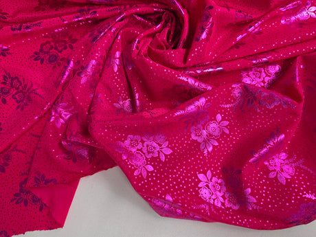 Koshibo Metallic Foil Print Polyester Fabric - Metallic Foil Print, 58/60" Width, Black, Fuchsia, Green (1 Yard)