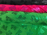 Koshibo Metallic Foil Print Polyester Fabric - Metallic Foil Print, 58/60" Width, Black, Fuchsia, Green (1 Yard)