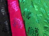 Koshibo Metallic Foil Print Polyester Fabric - Metallic Foil Print, 58/60" Width, Black, Fuchsia, Green (1 Yard)