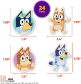 Bluey So Much Fun Rings, 72 Cupcake Decorations Featuring Bluey, Bingo, Bandit, and Chilli, 3D Food Safe Cake Toppers – 72 Pack