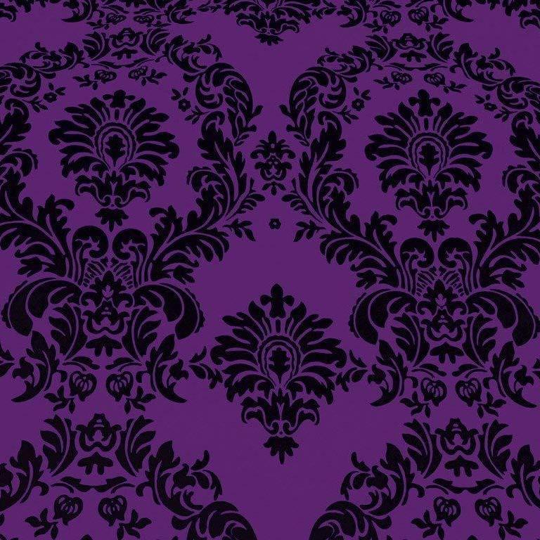 Purple Taffeta Flocking Damask Fabric,