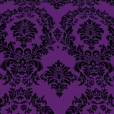 Purple Taffeta Flocking Damask Fabric,