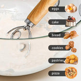Stainless Steel Danish style Handheld Beater Whisk, 2-in-1 Dough Mixer and Egg Beater