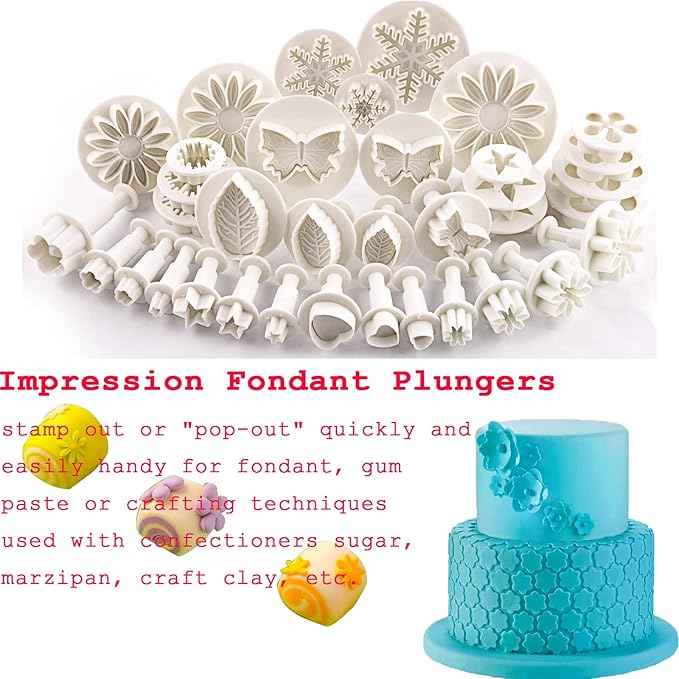 36-piece Flower Fondant Cutters Gum Paste Cookie Stamp Cake Decorating Tool Set - Daisy Leaf Butterfly Heart Plunger Cutter Seal DIY Handmade Clay Embosser Mini Mold Maker