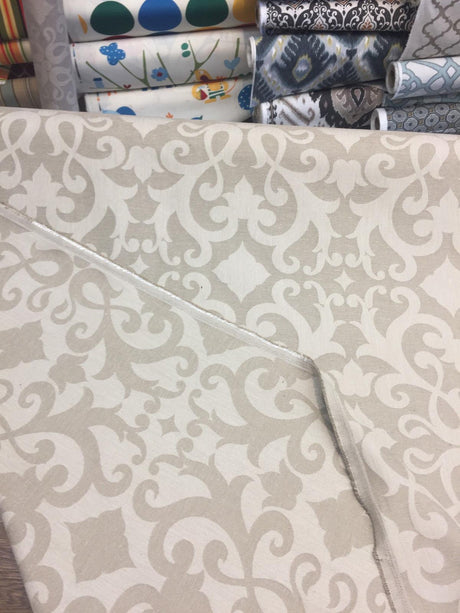 Damask Dark Beige Cotton Polyester Fabric - Damask Pattern, 58" Width (1 Yard)