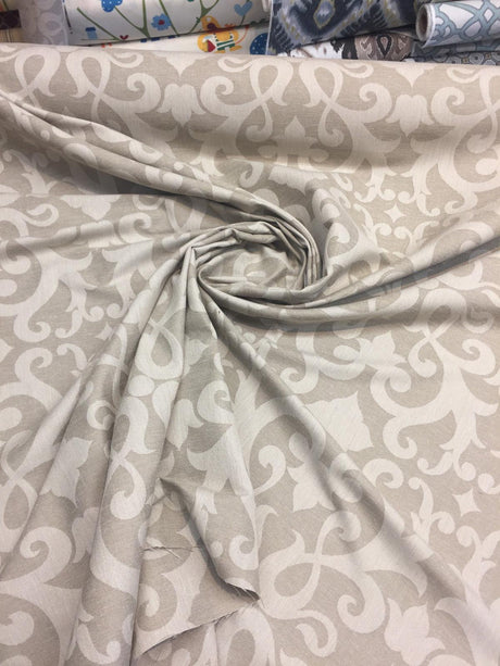 Damask Dark Beige Cotton Polyester Fabric - Damask Pattern, 58" Width (1 Yard)