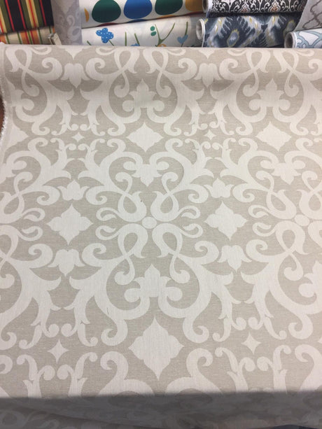 Damask Dark Beige Cotton Polyester Fabric - Damask Pattern, 58" Width (1 Yard)