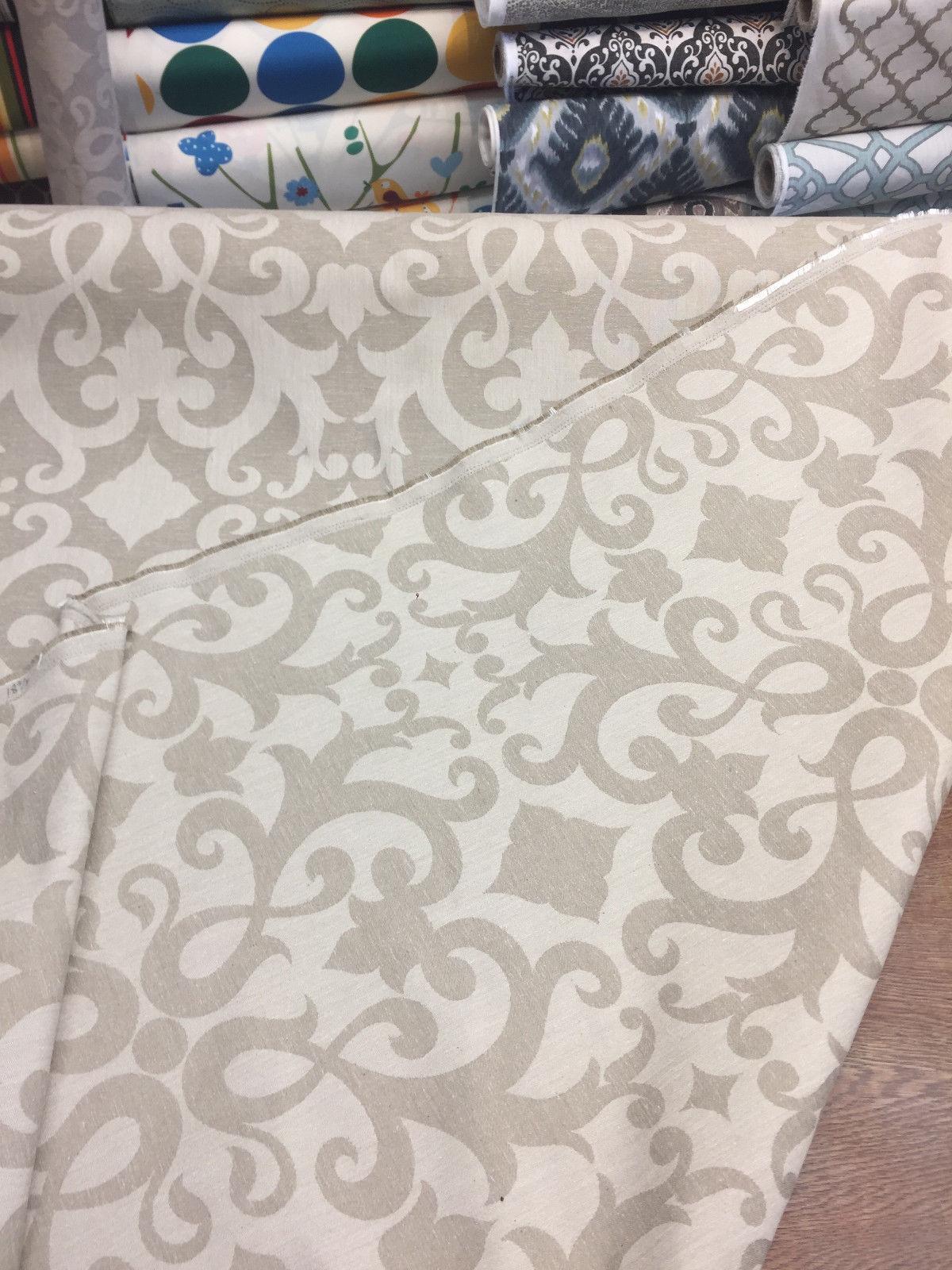 Damask Dark Beige Cotton Polyester Fabric - Damask Pattern, 58" Width (1 Yard)