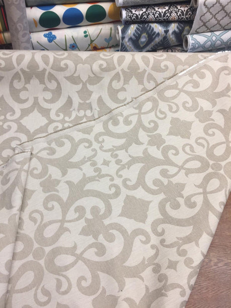 Damask Dark Beige Cotton Polyester Fabric - Damask Pattern, 58" Width (1 Yard)