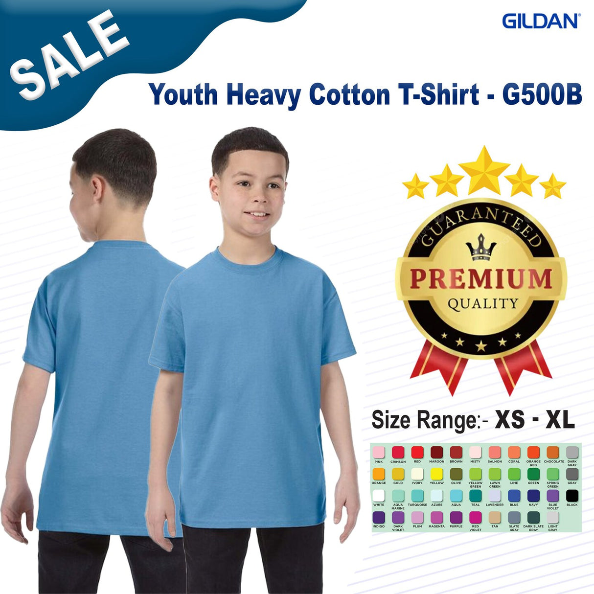 Gildan® Youth Heavy Cotton Short Sleeve Crew-neck T-Shirt