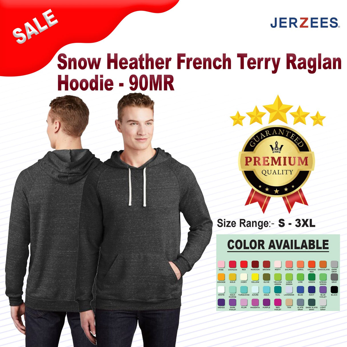 JERZEES® Snow Heather French Terry Raglan Hoodie