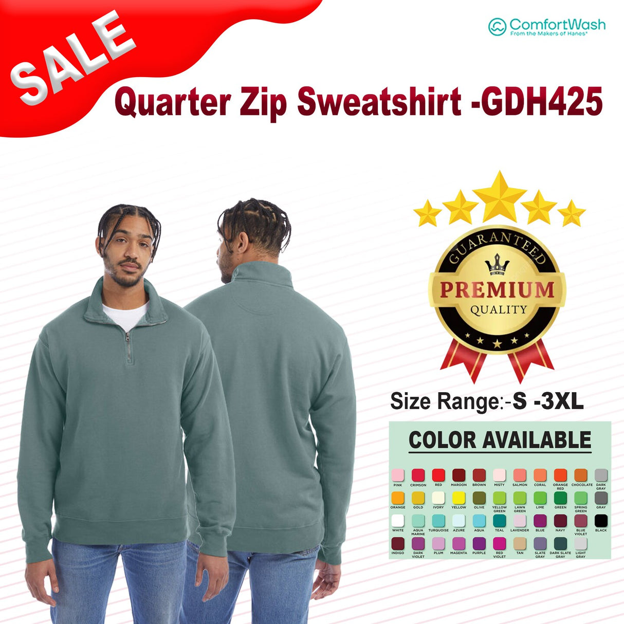 ComfortWash by Hanes® Quarter Zip Sweatshirt