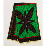 African Print Fabric Ankara Cotton Fabric - Green, Brown, Navy Snap & Bloom, 46" Width (Per Yard)