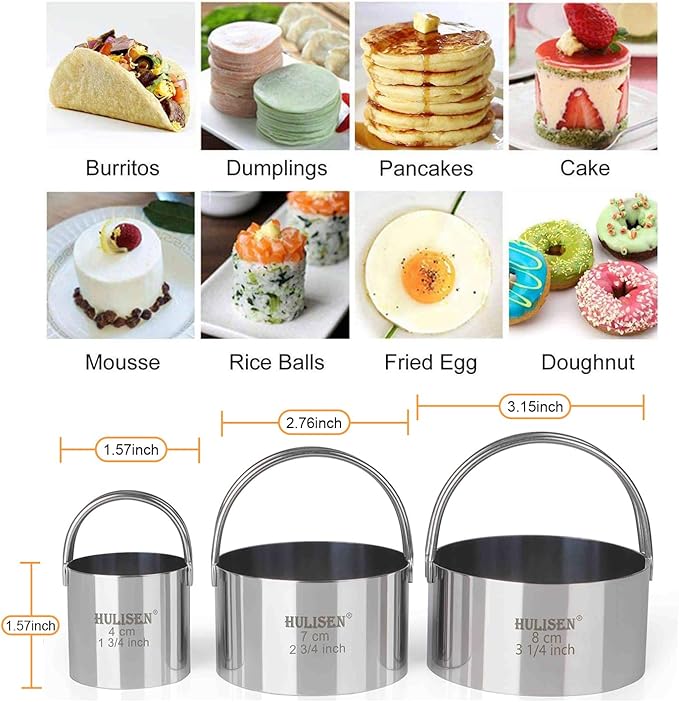 Biscuit Cutter Set (3 Pieces/Set), Stainless Steel Round Cookies Cutter with Handle, Professional Baking Dough Tools, Gift Package