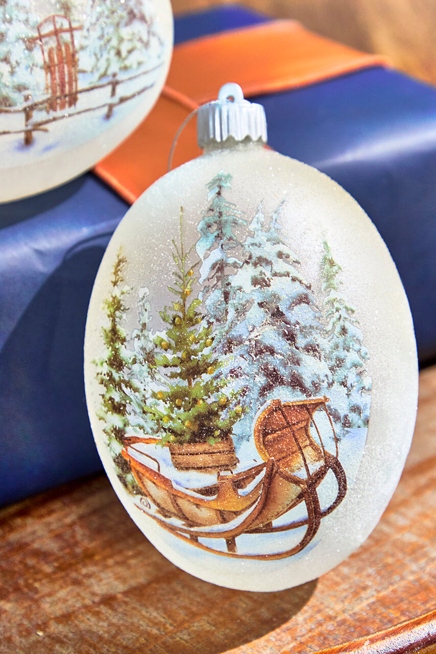 6” LED Country Sled/Sleigh Frosted Ornament