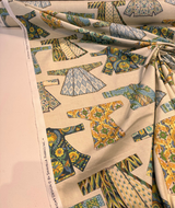 Hanako Duck Jadestone Drapery Upholstery Fabric - Green Blue Orange Yellow Brown On Beige Background, 54" Width (1 Yard)