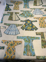 Hanako Duck Jadestone Drapery Upholstery Fabric - Green Blue Orange Yellow Brown On Beige Background, 54" Width (1 Yard)